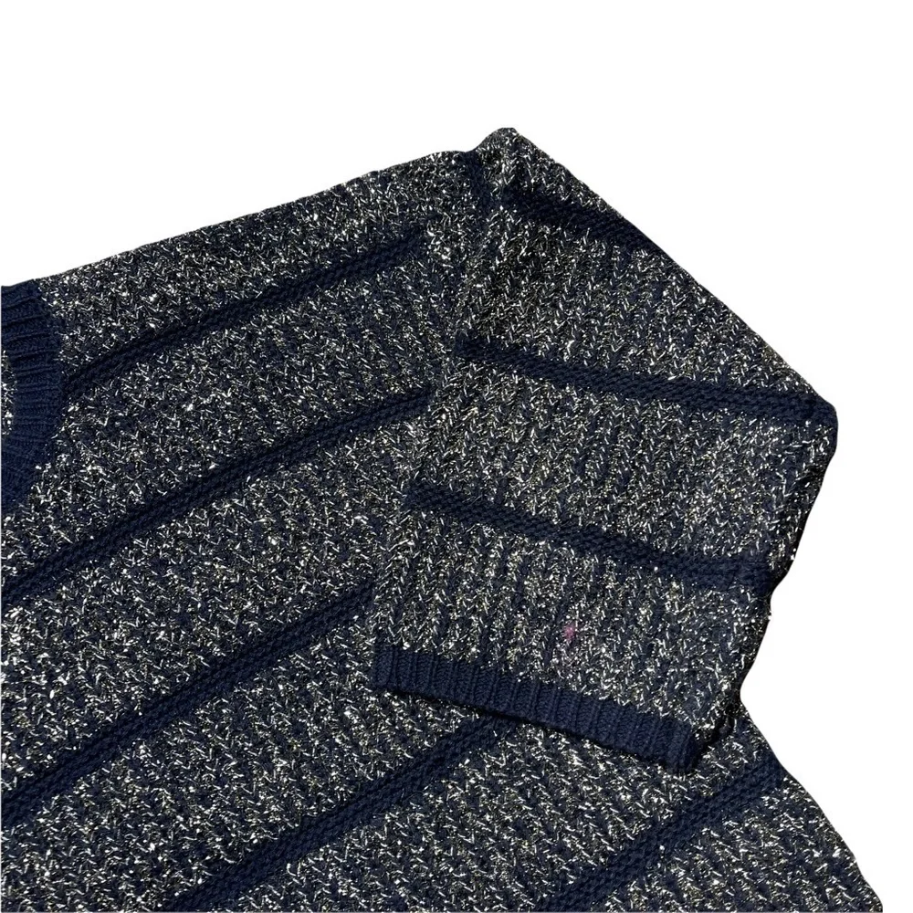 HWR Anthropologie Navy Blue Metallic Crewneck Sweater L